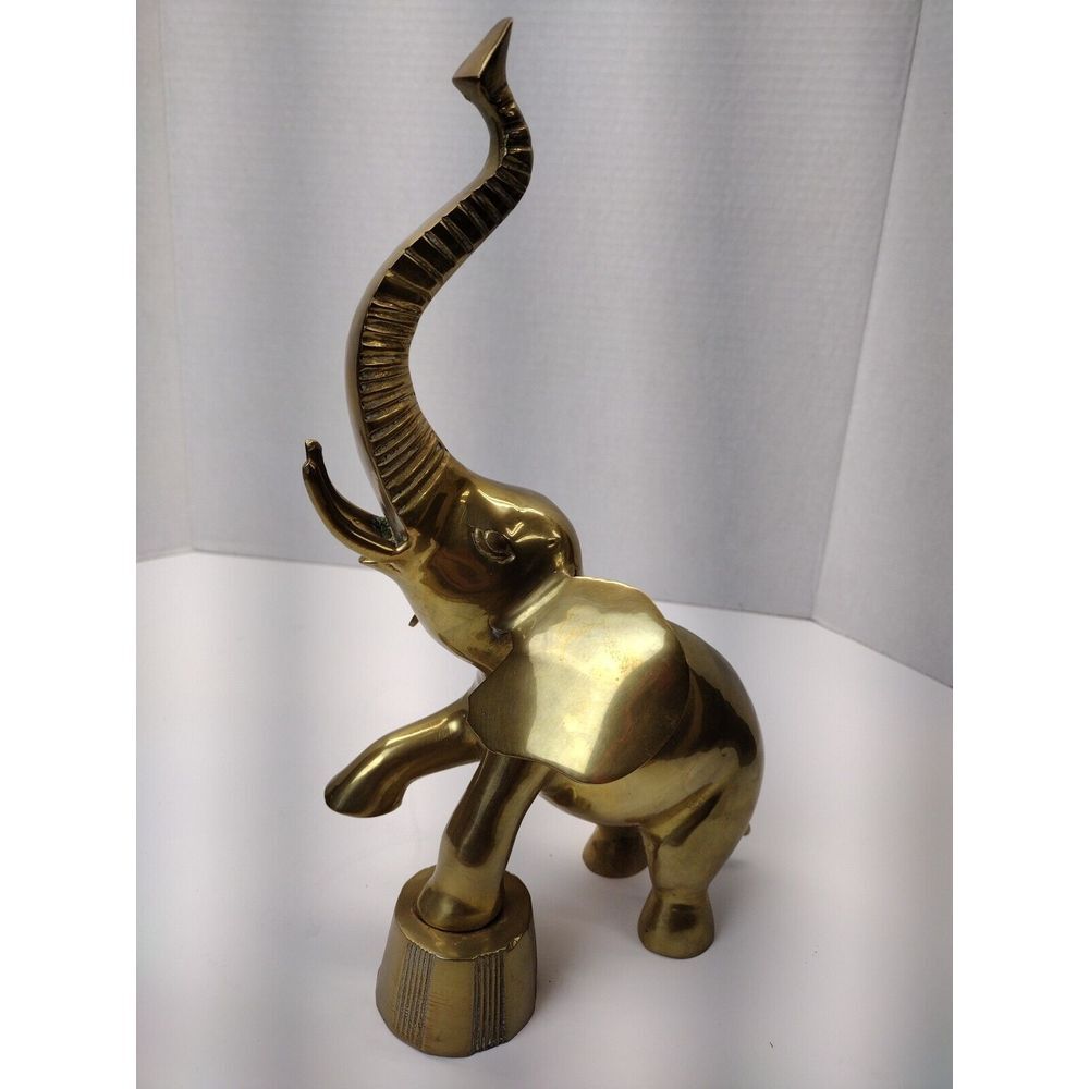 Vintage Brass Circus Elephant Statue African Elephant Trunk Up Good Luck - Picture 3 of 7
